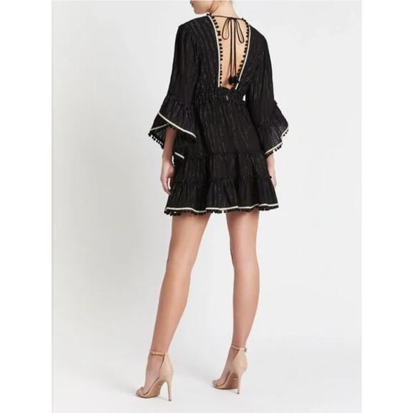 Misa Los Angeles Womens S Black Gold V Neck Flutter Sleeve Boho Mini Dress NEW - Picture 2 of 10